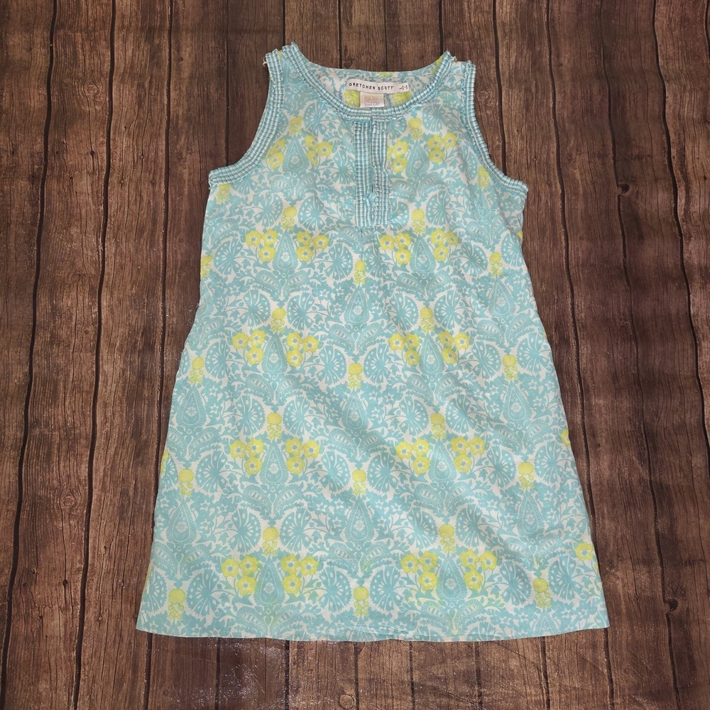 Gretchen Scott Tropical Shift Dress Womens L Turquiose Paisley Pockets Preppy